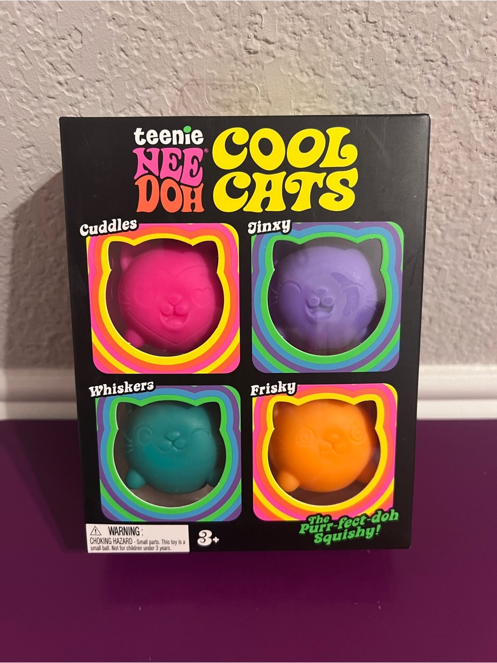 Authentic Teenie NEEDOH Cool Cats 4pack - 🩷🐱Pink, 🐱💜Purple, 🩷🐱Teal, 🧡🐱Orange